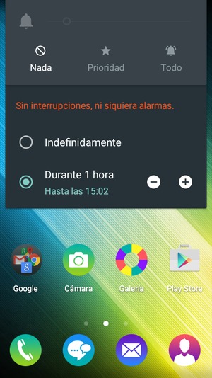 Seleccione Nada para cambiar al modo silencio