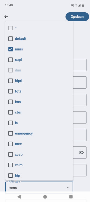 Vink het selectievakje mms aan