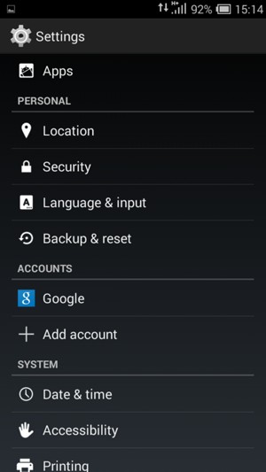 Return to the Settings menu and select Google
