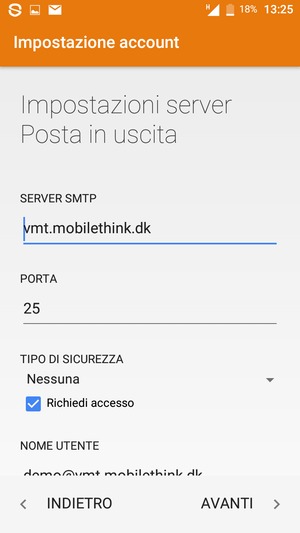 Inserisci l'indirizzo del server di posta in uscita