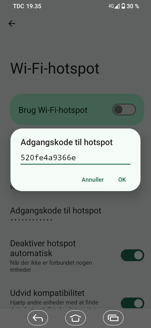 Indtast en Wi-Fi-hotspot adgangskode på minimum 8 tegn og vælg OK
