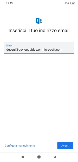 Inserisci il tuo indirizzo email e seleziona Configura manualmente