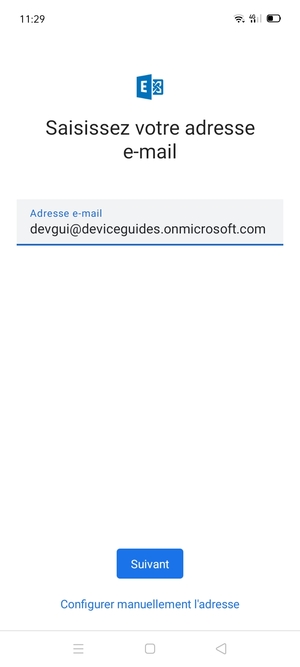 Saisissez votre adresse e-mail et sélectionnez Configurer manuellement l'adresse