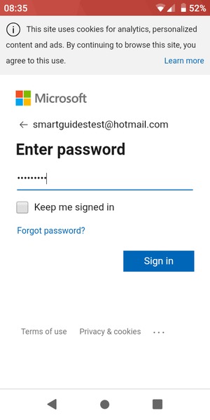 Enter your Hotmail password and select Sign in