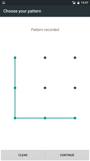 Draw an unlock pattern and select CONTINUE