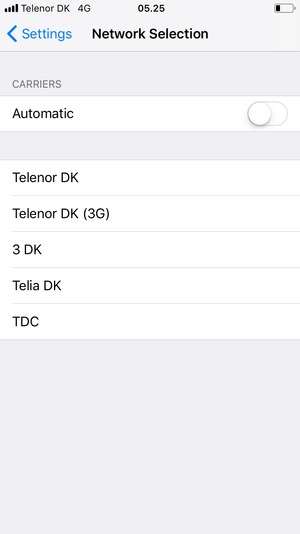 Select a network operator from the list
