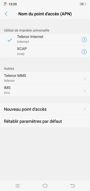 Sélectionnez le point d'accès à Internet