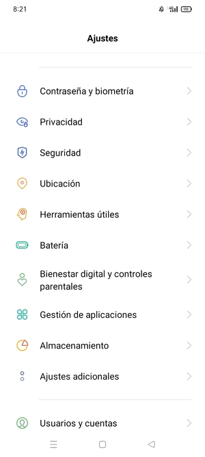 Desplácese y seleccione Contraseña y biometría