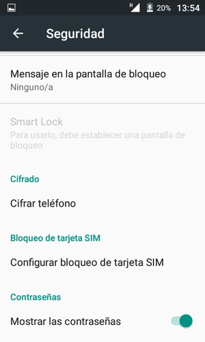Para cambiar el PIN de la tarjeta SIM, vuelva al menú Seguridad y seleccione Configurar bloqueo de tarjeta SIM