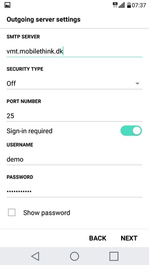 Enter Outgoing server address