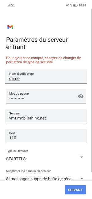 Sélectionnez Type de sécurité