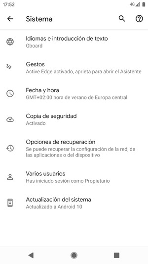 Seleccione Actualización del sistema