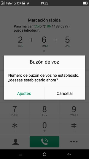 Si el correo de voz no está configurado, seleccione Ajustes