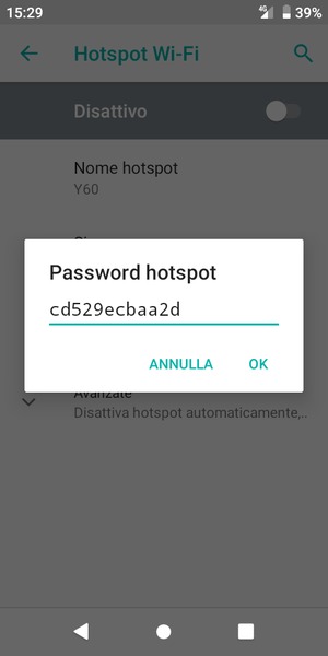 Inserisci una password dell'hotspot Wi-Fi di almeno 8 caratteri e seleziona OK