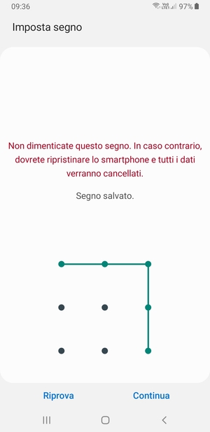 Disegna una sequenza di sblocco e seleziona Continua