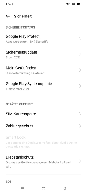 Scrollen Sie und wählen Sie SIM-Kartensperre