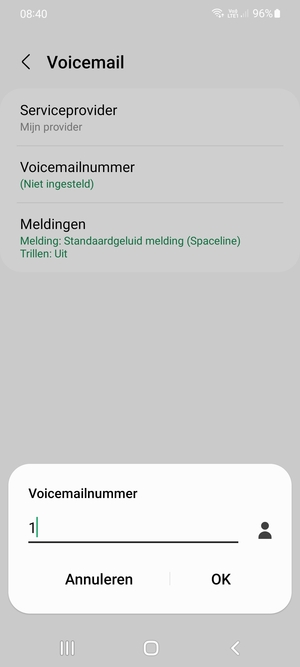 Voer het Voicemailnummer in en selecteer OK