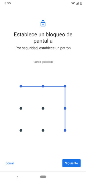 Dibuje un patrón de desbloqueo y seleccione Siguiente