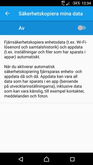 Aktivera Säkerhetskopiera mina data