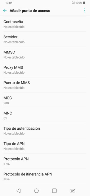 Desplácese hacia abajo e introduzca la información MMS