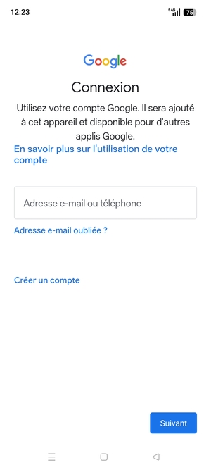 Saisissez votre adresse Gmail et sélectionnez Suivant