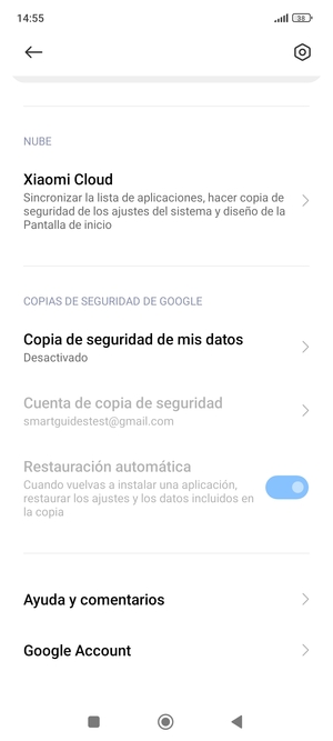 Desplácese y seleccione Copia de seguridad de mis datos