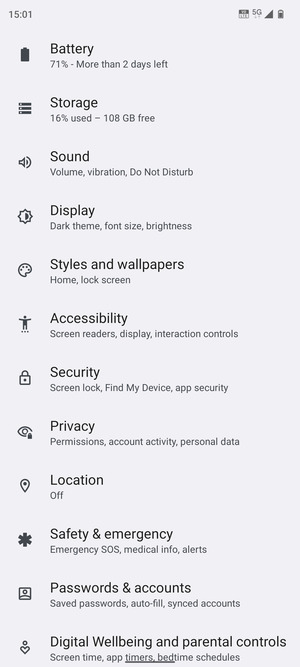 Scroll to and select Security