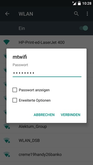 Geben Sie das WLAN-Passwort ein und wählen Sie VERBINDEN