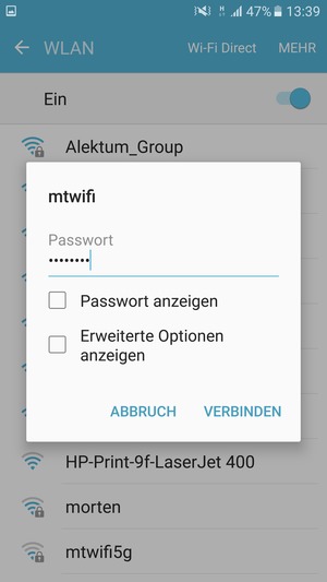 Geben Sie das WLAN-Passwort ein und wählen Sie VERBINDEN