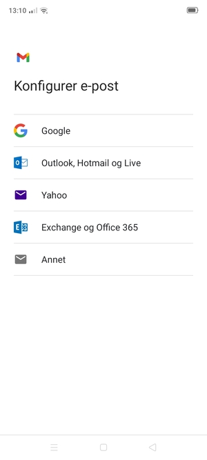 Velg Exchange og Office 365