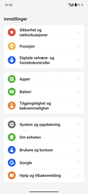 Bla til og velg System og oppdatering