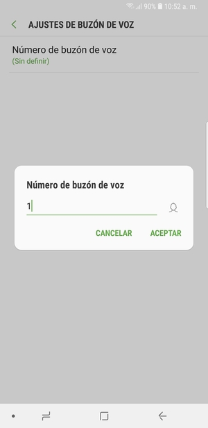 Introduzca el Número de buzón de voz y seleccione ACEPTAR