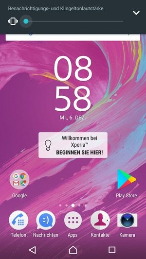 Für Vibrations-Modus gedrückt halten, welcher mit einer kurzen Vibration bestätigt wird