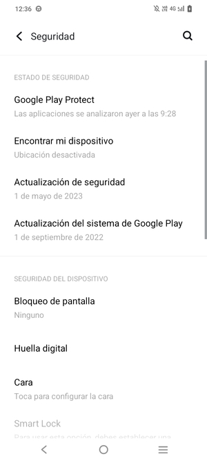 Para activar su bloqueo de pantalla, vaya al menú Seguridad y seleccione Bloqueo de pantalla
