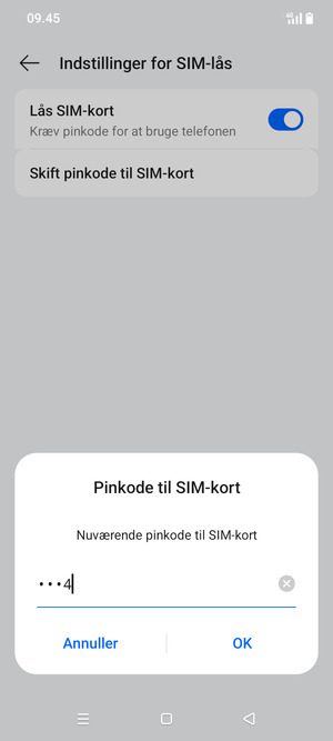 Indtast Nuværende pinkode til SIM-kort og vælg OK