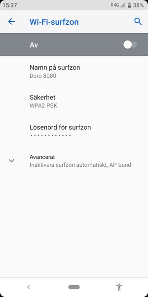 Välj Lösenord för surfzon