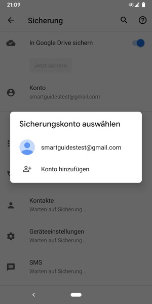 Wählen Sie Ihr Konto für Backup