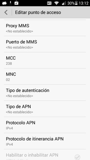 Desplácese hacia abajo e introduzca la información de Internet