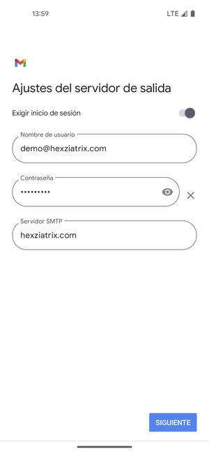 Introduzca la dirección de servidor saliente y seleccione SIGUIENTE