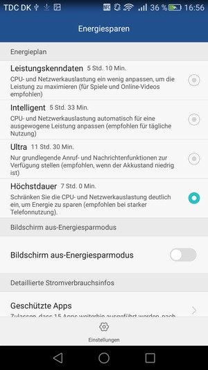 Scrollen Sie und wählen Sie Höchstdauer