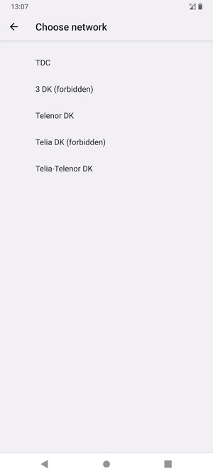 Select a network operator from the list