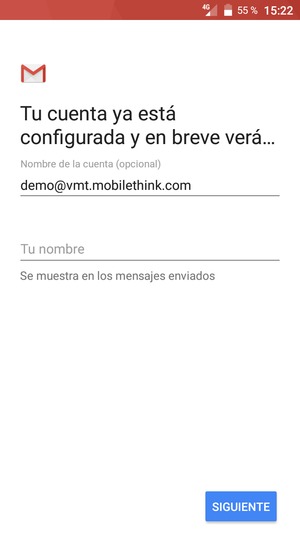 Déle a su cuenta un nombre y escriba su nombre. Seleccione  SIGUIENTE