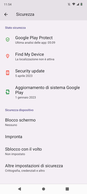 Per cambiare il PIN della scheda SIM, allez dans le menu Sicurezza et sélectionnez  Altre impostazioni di sicurezza