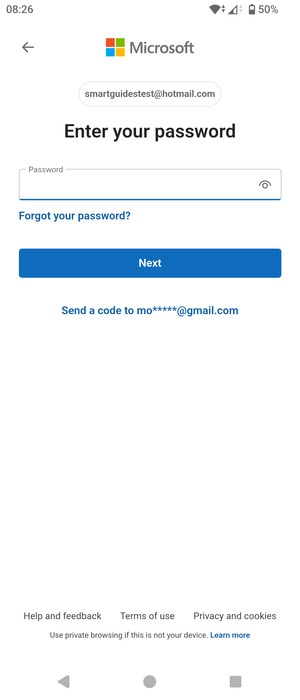 Enter your Hotmail password and select Next