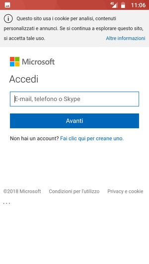 Inserisci il tuo indirizzo email e seleziona Avanti
