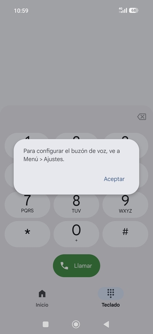 Si el correo de voz no está configurado, seleccione Aceptar