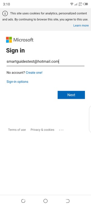 Enter your Hotmail address and select Next