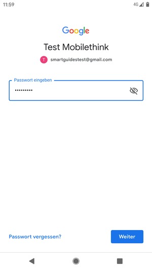 Geben Sie Ihre Passwort ein und wählen Sie Weiter