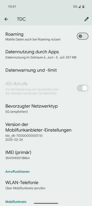 Scrollen Sie und wählen Sie Bevorzugter Netztyp