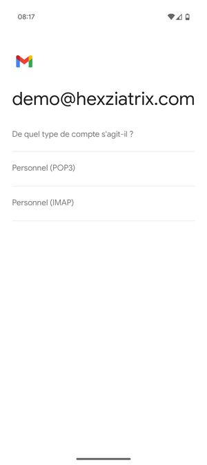 Sélectionnez Personnel (POP3) ou Personnel (IMAP)